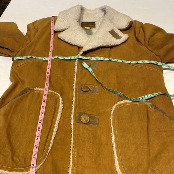 Vintage shearing lined men’s wood button jacket size M/L - Picture 6 of 12